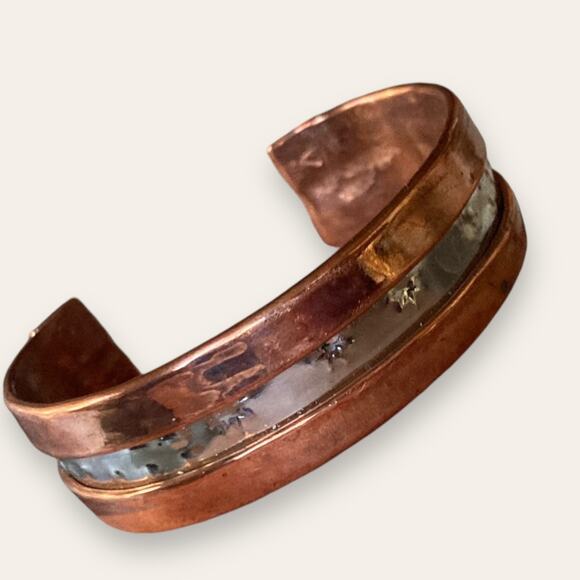 Arthritis Care Fashion Copper Cuff Bracelet w/ Steel Star Detailing - Picture 1 of 6